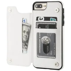 Retro-Kartenhalter – Handyhülle – Leder-Flip-Cover – Mini-Geldbörse – für iPhone – weiß