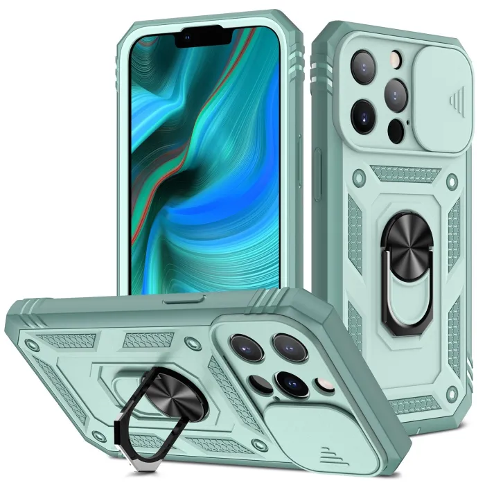 Protective cover case - camera lens cover - heavy duty bumper - 360 rotatable kickstand - for iPhoneProtection