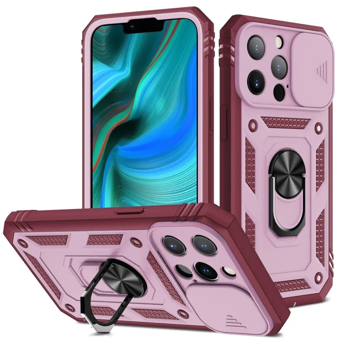 Suojakuori - kameran linssin suojus - raskas puskuri - 360 kääntyvä jalusta - iPhonelle