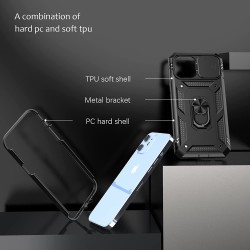 Housse de protection - couverture d'objectif d'appareil photo - pare-chocs robuste - béquille rotative à 360 - pour iPhone