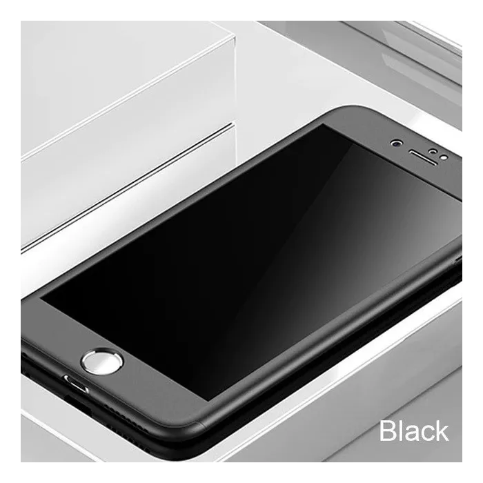 ProteccionLuxury 360 full cover - con protector de pantalla de vidrio templado - para iPhone - negro