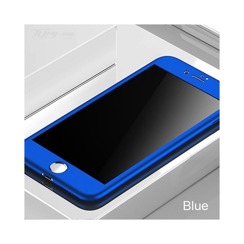 Coque intégrale Luxury 360 - avec protection d'écran en verre trempé - pour iPhone - bleu