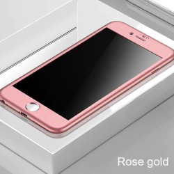 Luksusowa pełna obudowa 360 - z zabezpieczeniem ekranu ze szkła hartowanego - do iPhone'a - różowe złotoOchrona