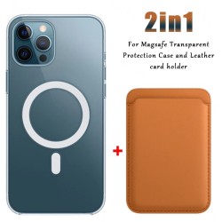 Carregamento sem fio Magsafe - estojo magnético transparente - porta-cartões de couro magnético - para iPhone - amarelo