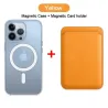 Chargement sans fil Magsafe - étui magnétique transparent - porte-cartes magnétique en cuir - pour iPhone - jaune