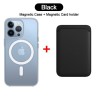 Ricarica wireless Magsafe - custodia magnetica trasparente - portacarte magnetico in pelle - per iPhone - nero