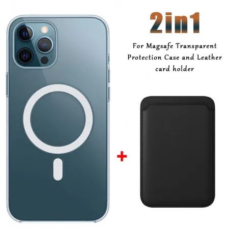 Ricarica wireless Magsafe - custodia magnetica trasparente - portacarte magnetico in pelle - per iPhone - nero