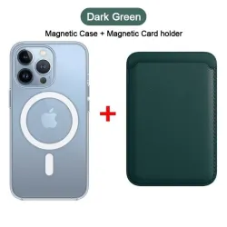 Magsafe trådløs lading - gjennomsiktig magnetisk etui - magnetisk skinnkortholder - for iPhone - mørkegrønn