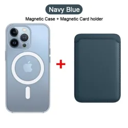 Magsafe trådløs lading - gjennomsiktig magnetisk etui - magnetisk skinnkortholder - for iPhone - mørkeblå