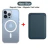 Ricarica wireless Magsafe - custodia magnetica trasparente - portacarte magnetico in pelle - per iPhone - blu scuro