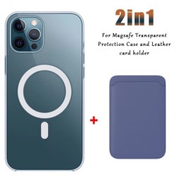 Magsafe langaton lataus - läpinäkyvä magneettikotelo - magneettinen nahkainen korttiteline - iPhonelle - violetti