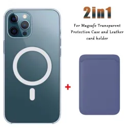 Magsafe trådlös laddning - transparent magnetfodral - magnetisk läderkorthållare - för iPhone - lila