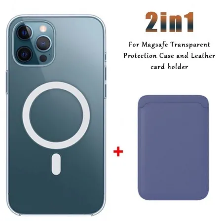 Magsafe trådløs opladning - gennemsigtigt magnetisk etui - magnetisk læderkortholder - til iPhone - lilla