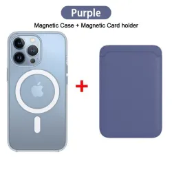 ProteccionCarga inalámbrica Magsafe - estuche magnético transparente - tarjetero de cuero magnético - para iPhone - violeta