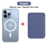 Magsafe trådlös laddning - transparent magnetfodral - magnetisk läderkorthållare - för iPhone - lila