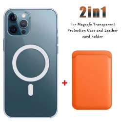 Magsafe trådløs lading - gjennomsiktig magnetisk etui - magnetisk skinnkortholder - til iPhone - oransje
