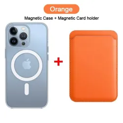 Magsafe trådløs lading - gjennomsiktig magnetisk etui - magnetisk skinnkortholder - til iPhone - oransje
