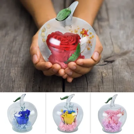 Infinity rose i æbleformet glas - håndlavet