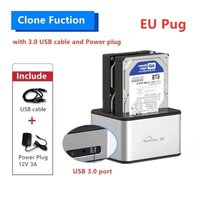 5GBP - USB 3.0 - aluminium dual Bay - dokkingstasjon - HDD-deksel