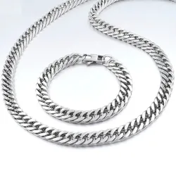 Fashionabla smyckesset för män - halsband - armband - tjock länk - rostfritt stål