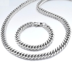 Fasjonabelt smykkesett for menn - halskjede - armbånd - tykk lenke - rustfritt stål
