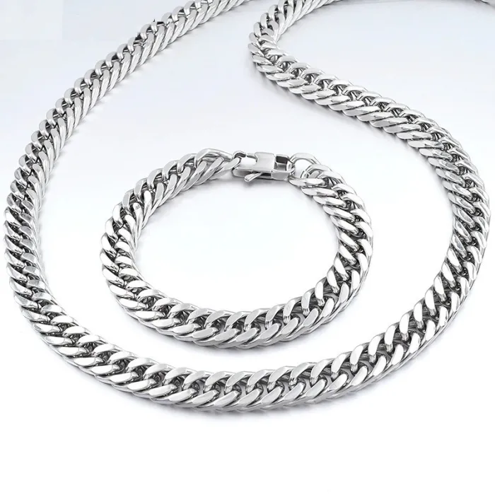 Fashionabla smyckesset för män - halsband - armband - tjock länk - rostfritt stål