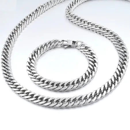 PulserasConjunto de joyería de moda para hombre - collar - pulsera - eslabón grueso - acero inoxidable