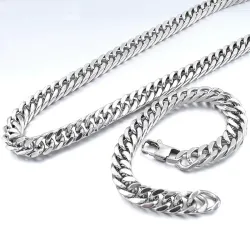 PulserasConjunto de joyería de moda para hombre - collar - pulsera - eslabón grueso - acero inoxidable