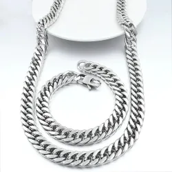 PulserasConjunto de joyería de moda para hombre - collar - pulsera - eslabón grueso - acero inoxidable