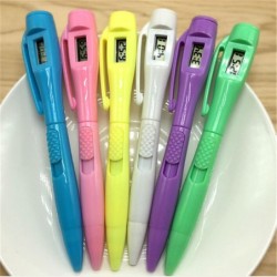 Farverige kuglepenne - med elektronisk ur - refills - 6 stk
