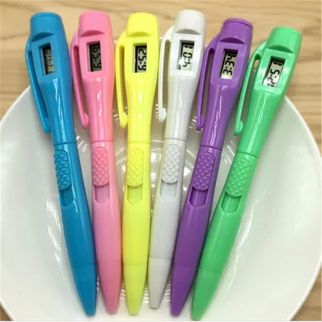 Penne a sfera colorate - con orologio elettronico - ricariche - 6 pezzi