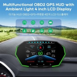 Monitoiminen OBD2 GPS HUD - Head-Up - 4 tuuman LCD-näyttö - nopeusmittari - veden/öljyn lämpötila