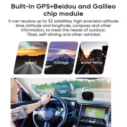 Multifunksjonell OBD2 GPS HUD - Head-Up - 4 tommers LCD-skjerm - speedometer - vann-/oljetemperatur