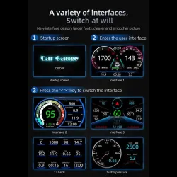 Multifunksjonell OBD2 GPS HUD - Head-Up - 4 tommers LCD-skjerm - speedometer - vann-/oljetemperatur