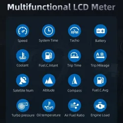 Multifonctionnel OBD2 GPS HUD - Head-Up - Écran LCD 4 pouces - Compteur de vitesse - Température eau / huile