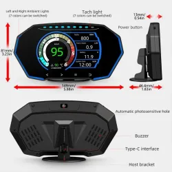 Multifonctionnel OBD2 GPS HUD - Head-Up - Écran LCD 4 pouces - Compteur de vitesse - Température eau / huile