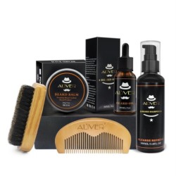 Bartpflegeset - Creme - Öl - Shampoo - Kamm - Bürste - mit Aufbewahrungsbox - 5-tlg