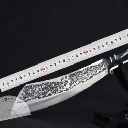 9,3 tums huggkniv - kök - jakt - vedskärare - handgjort smidd stål - tigerdesign