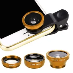3 in 1 - wide angle - macro - fish-eye - camera lens with clipLenses