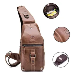 Men's genuine leather shoulder bag - chest bag - small backpackBags