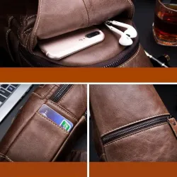 Sac à bandoulière en cuir véritable pour hommes - sac de poitrine - petit sac à dos