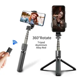 Trépied perche à selfie - avec télécommande - extensible - monopode pliable - Sans fil / Bluetooth