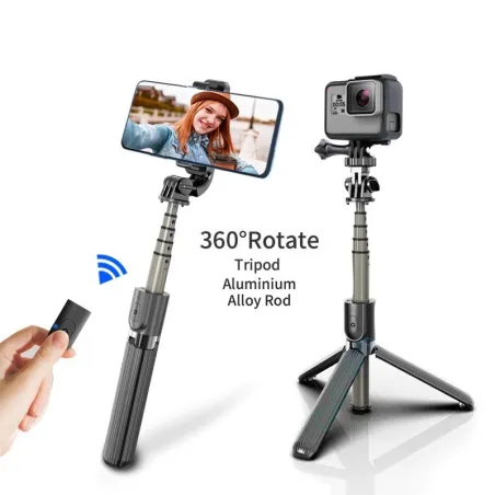 Trépied perche à selfie - avec télécommande - extensible - monopode pliable - Sans fil / Bluetooth