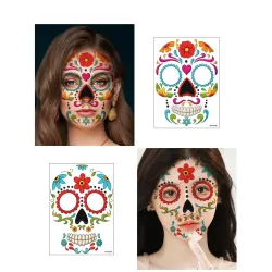 Tatouage Halloween - autocollant temporaire étanche - crâne mort coloré
