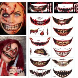 Midlertidig Halloween tatovering - vandtæt klistermærke - klovnemund - 12 stk