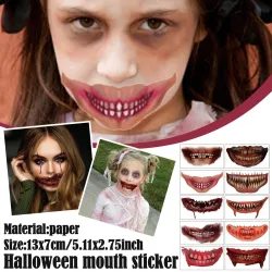 Tillfällig Halloween tatuering - vattentät klistermärke - mun / tänder