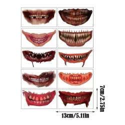 Fiesta & HalloweenTatuaje temporal de Halloween - pegatina impermeable - boca / dientes
