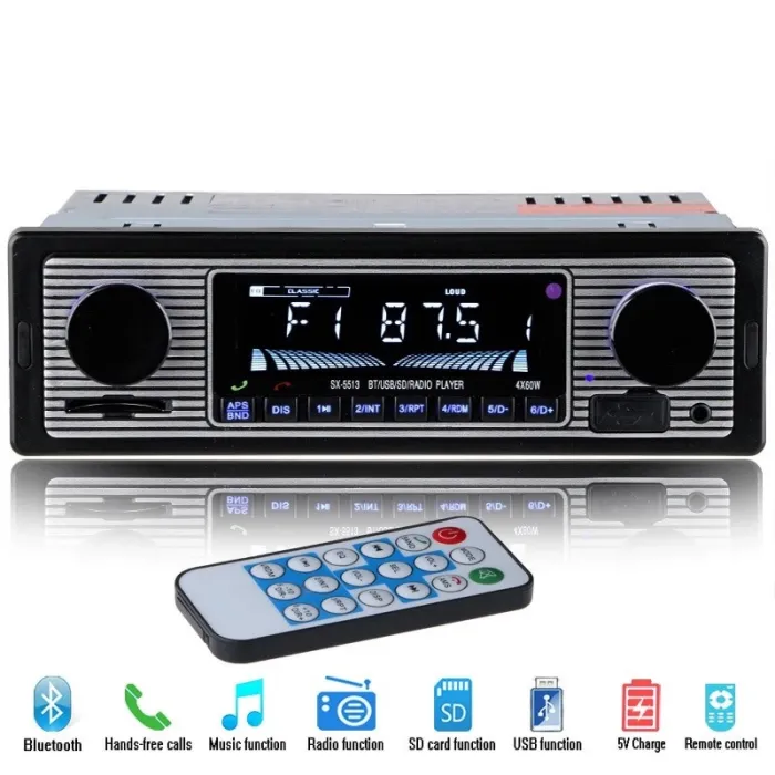 Din 1Autoradio bluetooth - din 1 - 12V FM MP3 USB SD AUX audio estéreo
