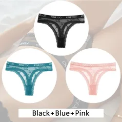 Sexy thongs - floral blonder - bokstaver trykt - lav midje - 3 stk
