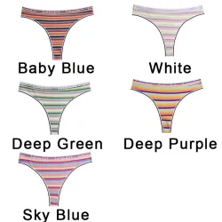 Fargerike stripete thongs i bomull - lav midje - 3 stk